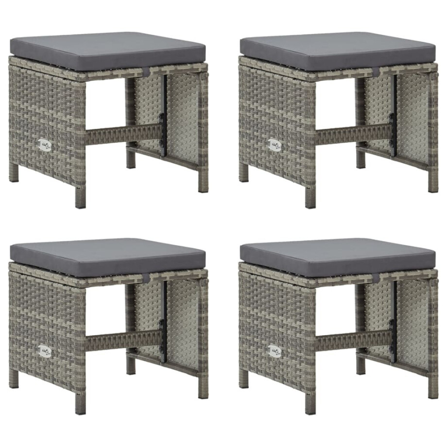 vidaXL Tuinkrukken 4 st met kussens poly rattan grijs vidaXL Tuinkrukken 4 st met kussens poly rattan grijs afbeelding 1