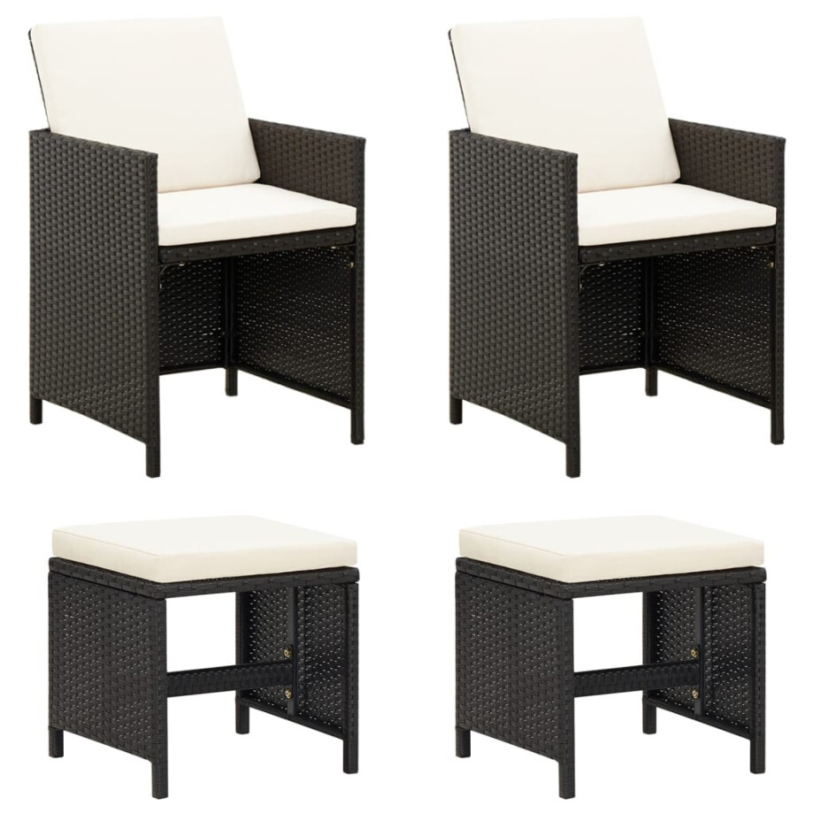 vidaXL Tuinstoel- en voetenbankset 4-delig poly rattan zwart vidaXL Tuinstoel- en voetenbankset 4-delig poly rattan zwart afbeelding 1
