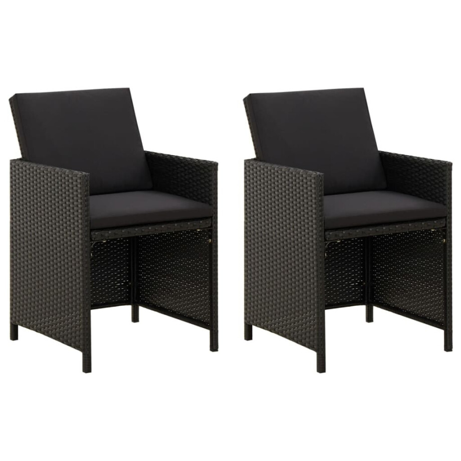 vidaXL Tuinstoelen 2 st met kussens poly rattan zwart afbeelding 1