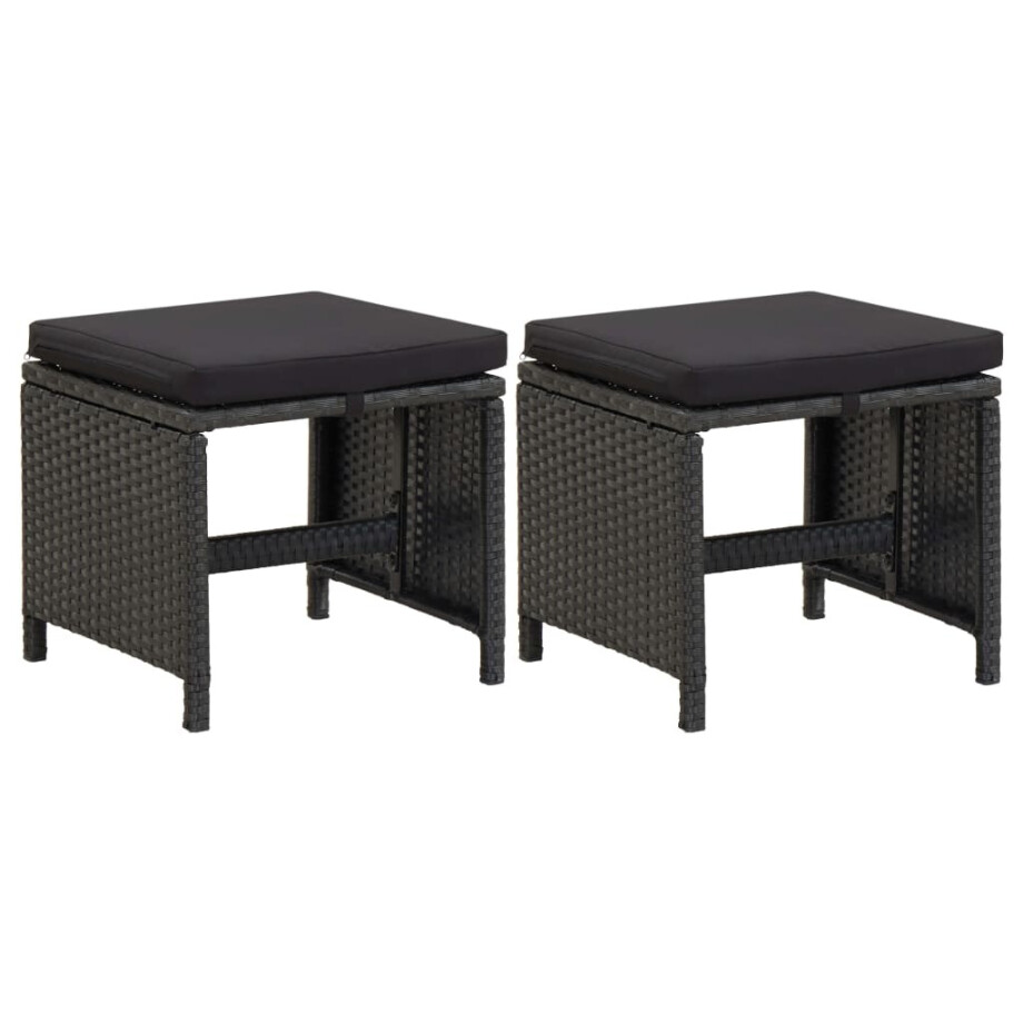 vidaXL Tuinkrukken 2 st met kussens poly rattan zwart afbeelding 1