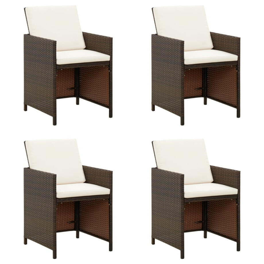 vidaXL Tuinstoelen 4 st met kussens poly rattan bruin vidaXL Tuinstoelen 4 st met kussens poly rattan bruin afbeelding 1