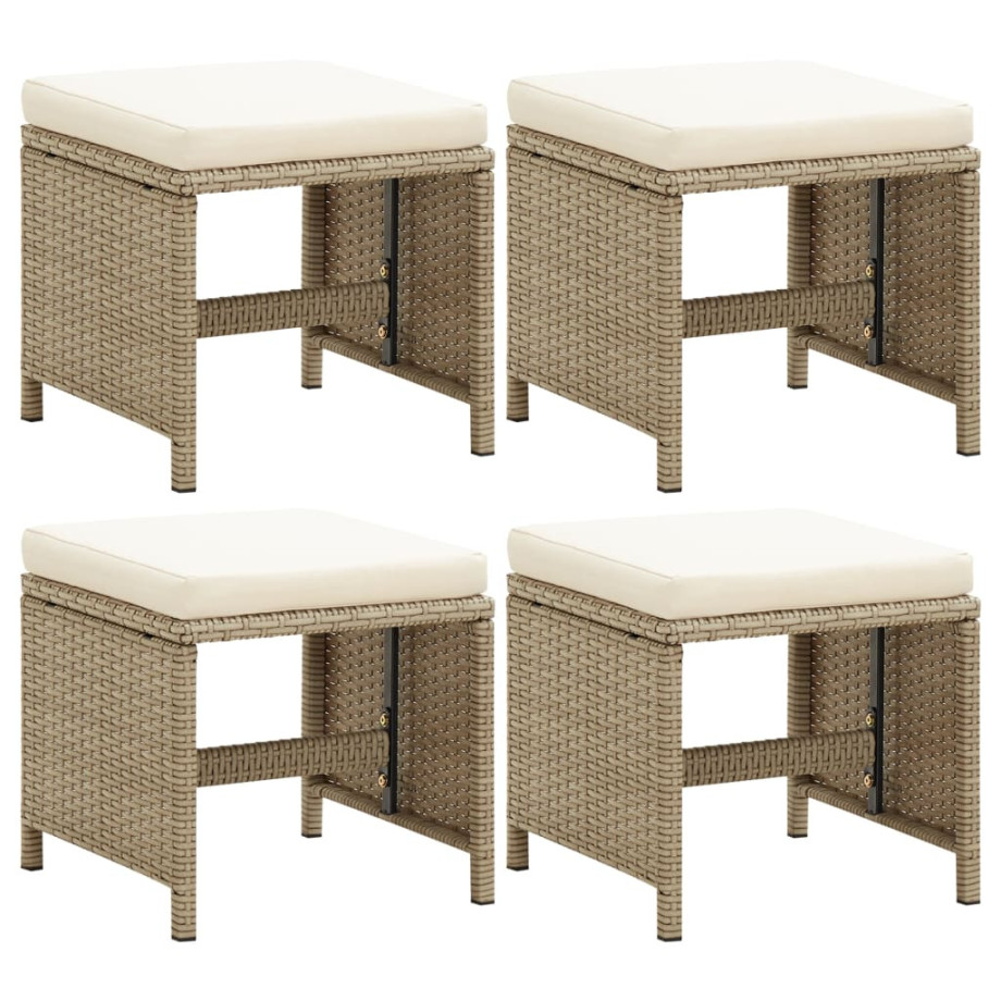 vidaXL Tuinkrukken 4 st met kussens poly rattan beige afbeelding 1