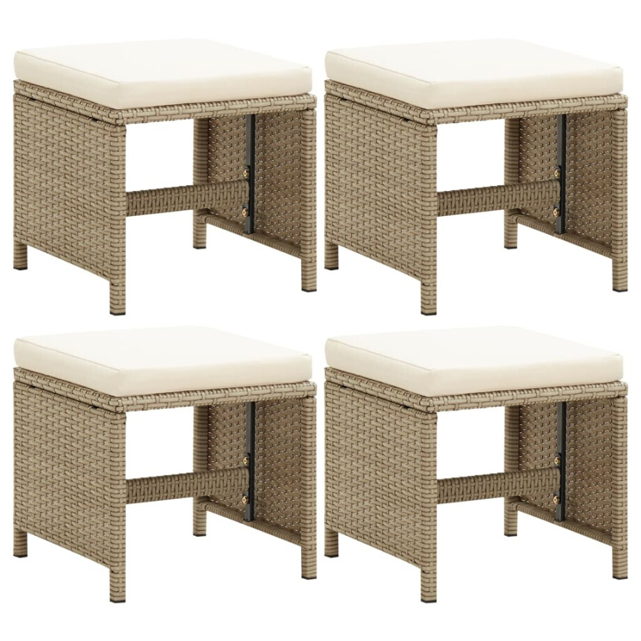 vidaXL Tuinkrukken 4 st met kussens poly rattan beige afbeelding 1