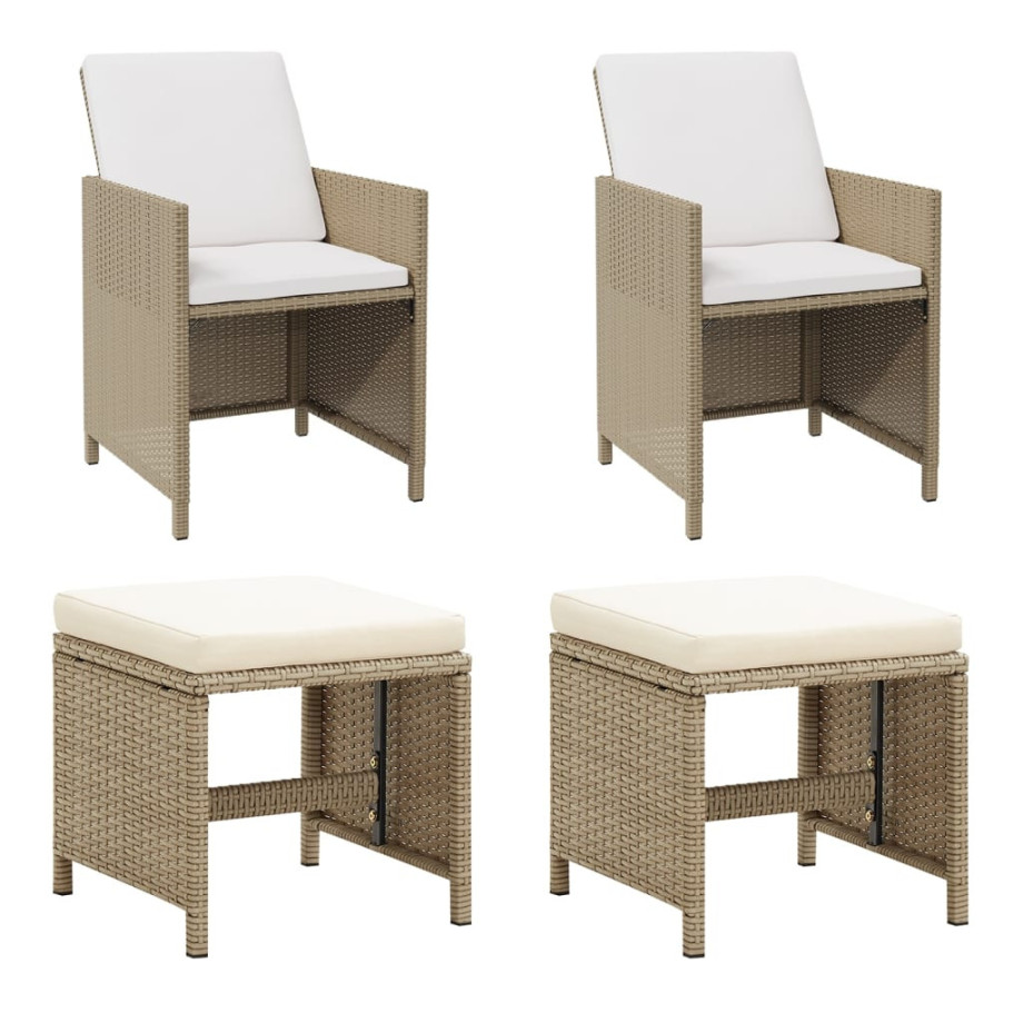 vidaXL Tuinstoelen 2 st met voetenbanken poly rattan beige afbeelding 1