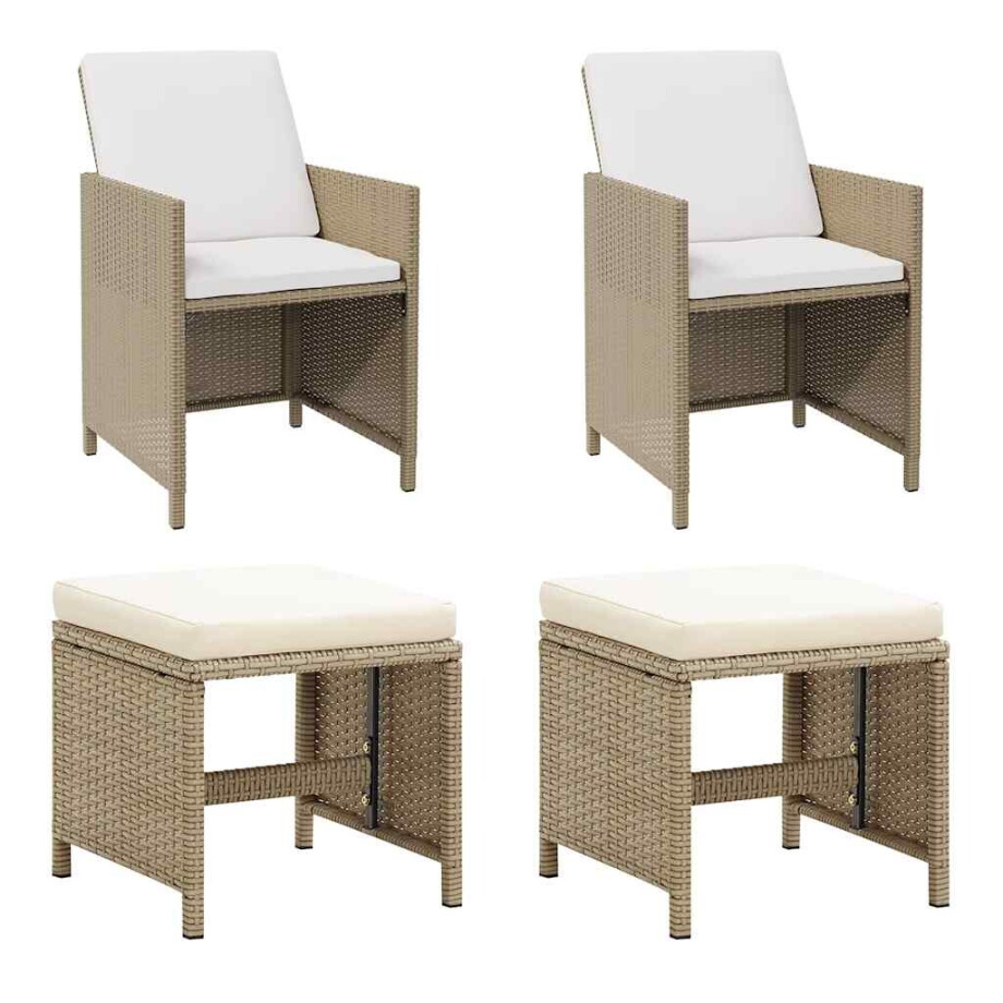 vidaXL Tuinstoelen 2 st met voetenbanken poly rattan beige afbeelding 1