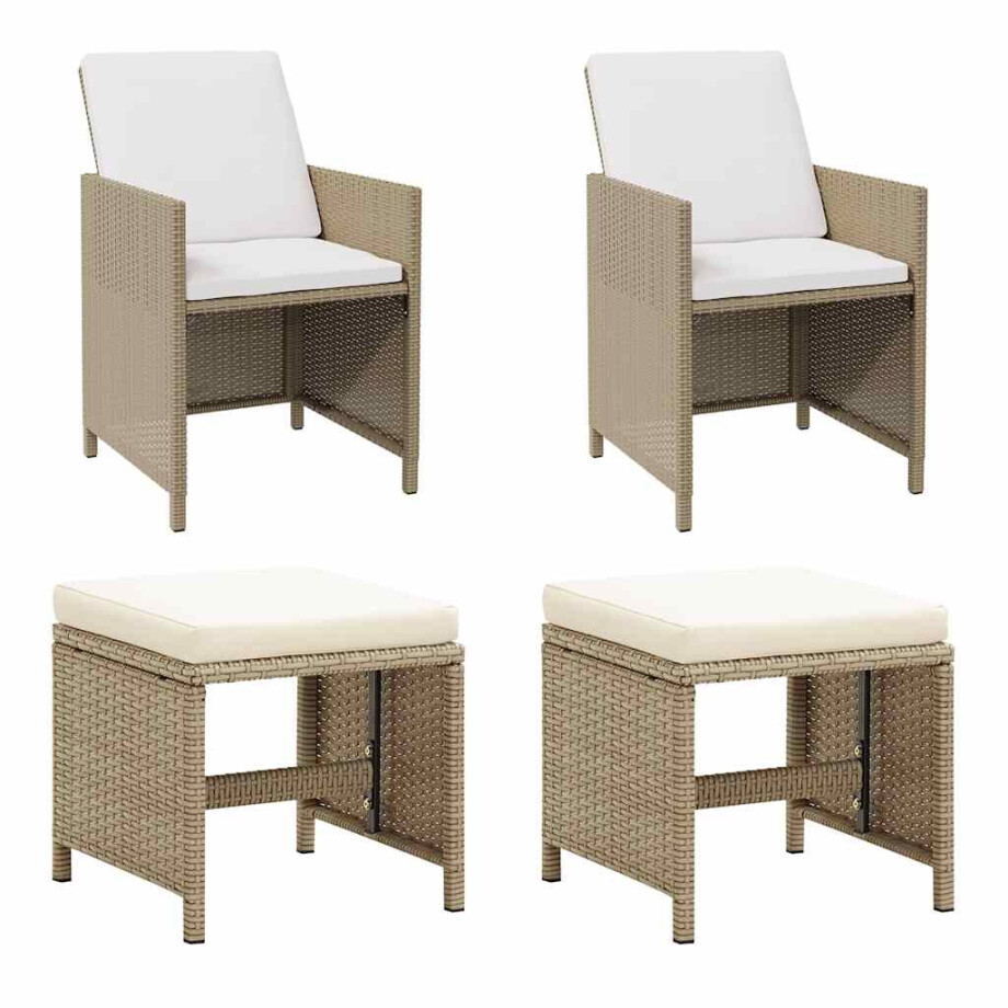 vidaXL Tuinstoelen 2 st met voetenbanken poly rattan beige afbeelding 1