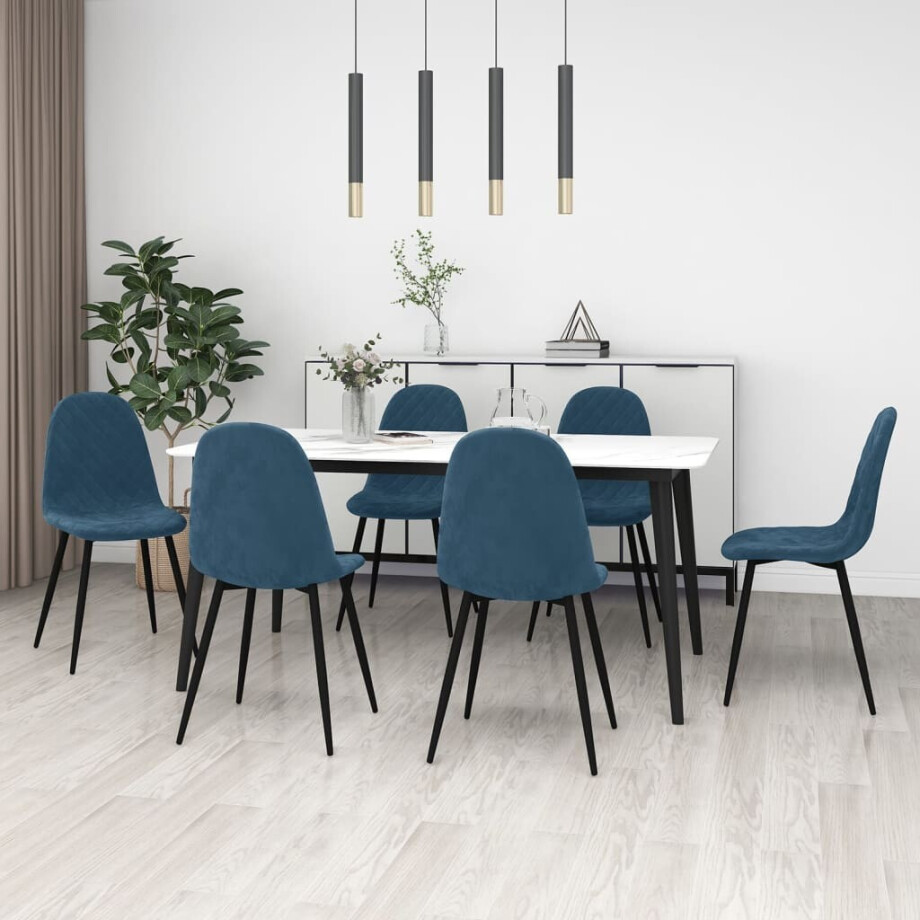 vidaXL Eetkamerstoelen 6 st fluweel blauw afbeelding 1