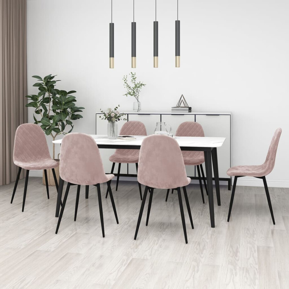vidaXL Eetkamerstoelen 6 st fluweel roze afbeelding 1