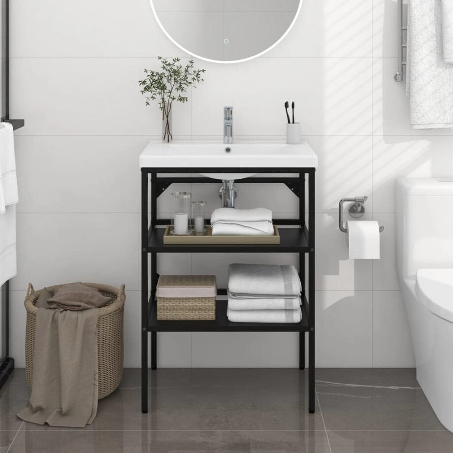 vidaXL Wastafelframe 59x38x83 cm ijzer zwart afbeelding 1