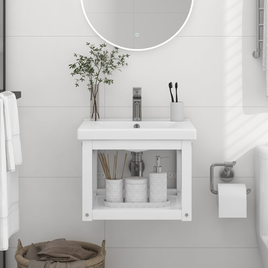 vidaXL Wastafelframe wandgemonteerd 40x38x31 cm ijzer wit afbeelding 1