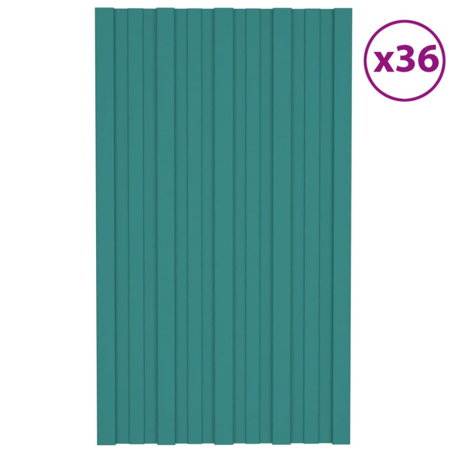 vidaXL Dakpanelen 36 st 80x45 cm gegalvaniseerd staal groen afbeelding 1