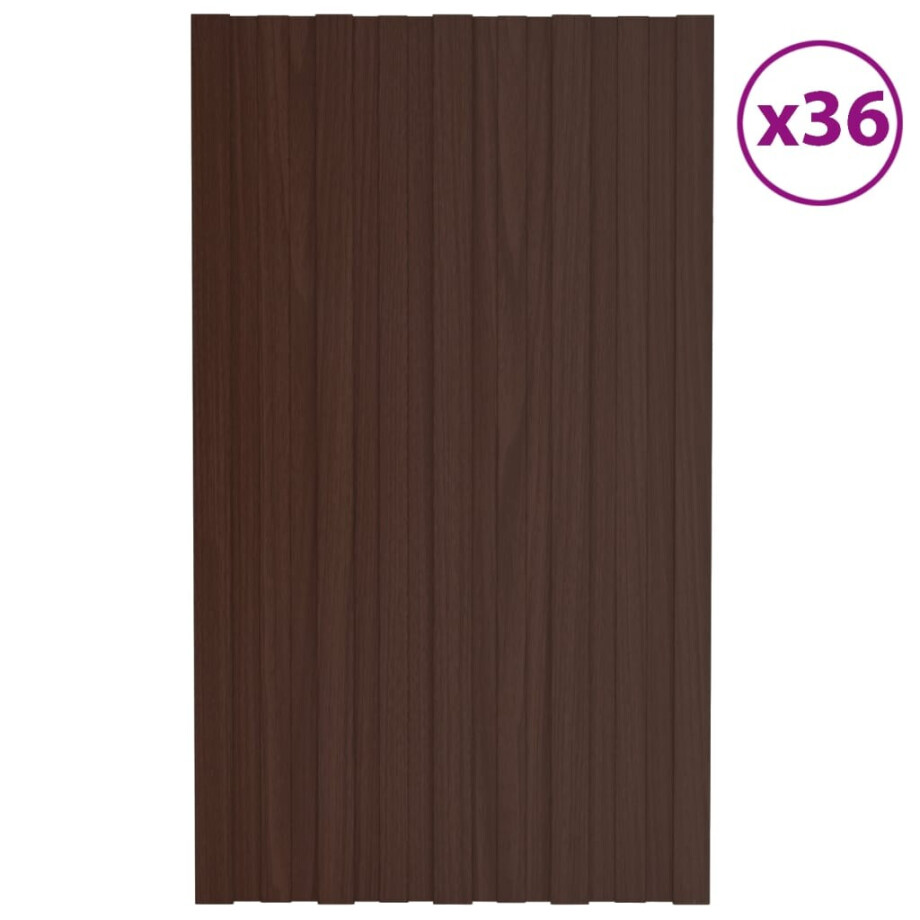 vidaXL Dakpanelen 36 st 80x45 cm gegalvaniseerd staal bruin afbeelding 1