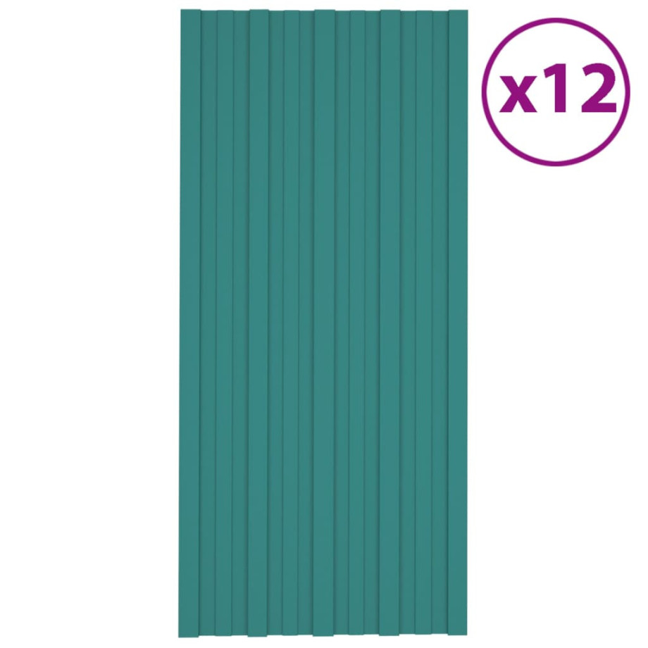 vidaXL Dakpanelen 12 st 100x45 cm gegalvaniseerd staal groen afbeelding 1