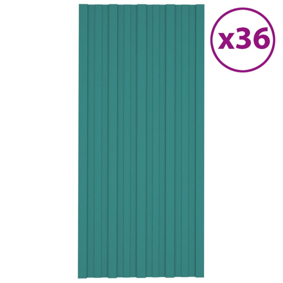 vidaXL Dakpanelen 36 st 100x45 cm gegalvaniseerd staal groen afbeelding 1