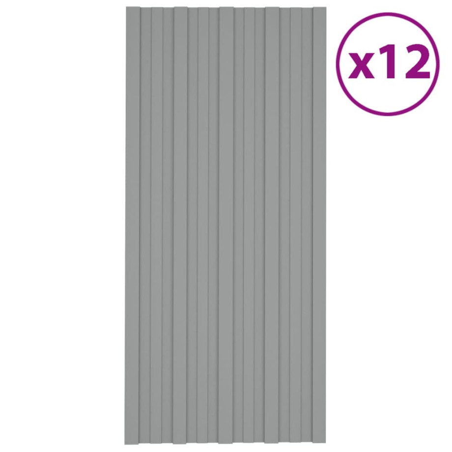 vidaXL Dakpanelen 12 st 100x45 cm gegalvaniseerd staal grijs afbeelding 1