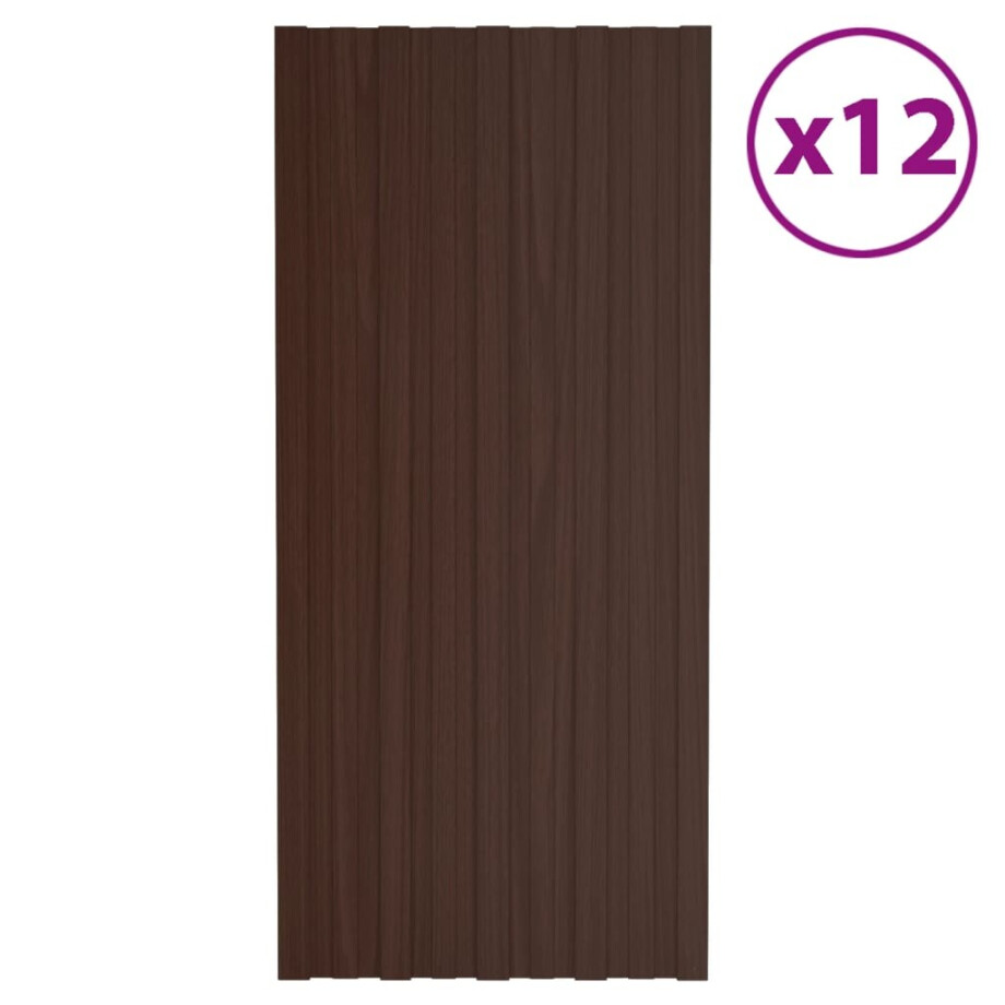 vidaXL Dakpanelen 12 st 100x45 cm gegalvaniseerd staal bruin vidaXL Dakpanelen 12 st 100x45 cm gegalvaniseerd staal bruin afbeelding 1