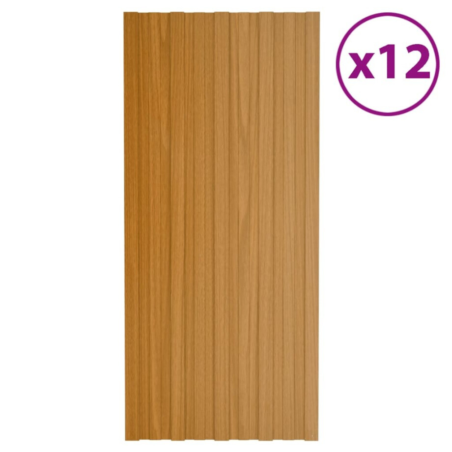 vidaXL Dakpanelen 12 st 100x45 cm gegalvaniseerd staal lichthout afbeelding 1