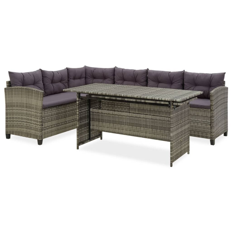 vidaXL 2-delige Loungeset met kussens poly rattan grijs afbeelding 1