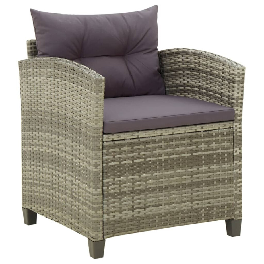 vidaXL Tuinstoel met kussens poly rattan grijs afbeelding 1