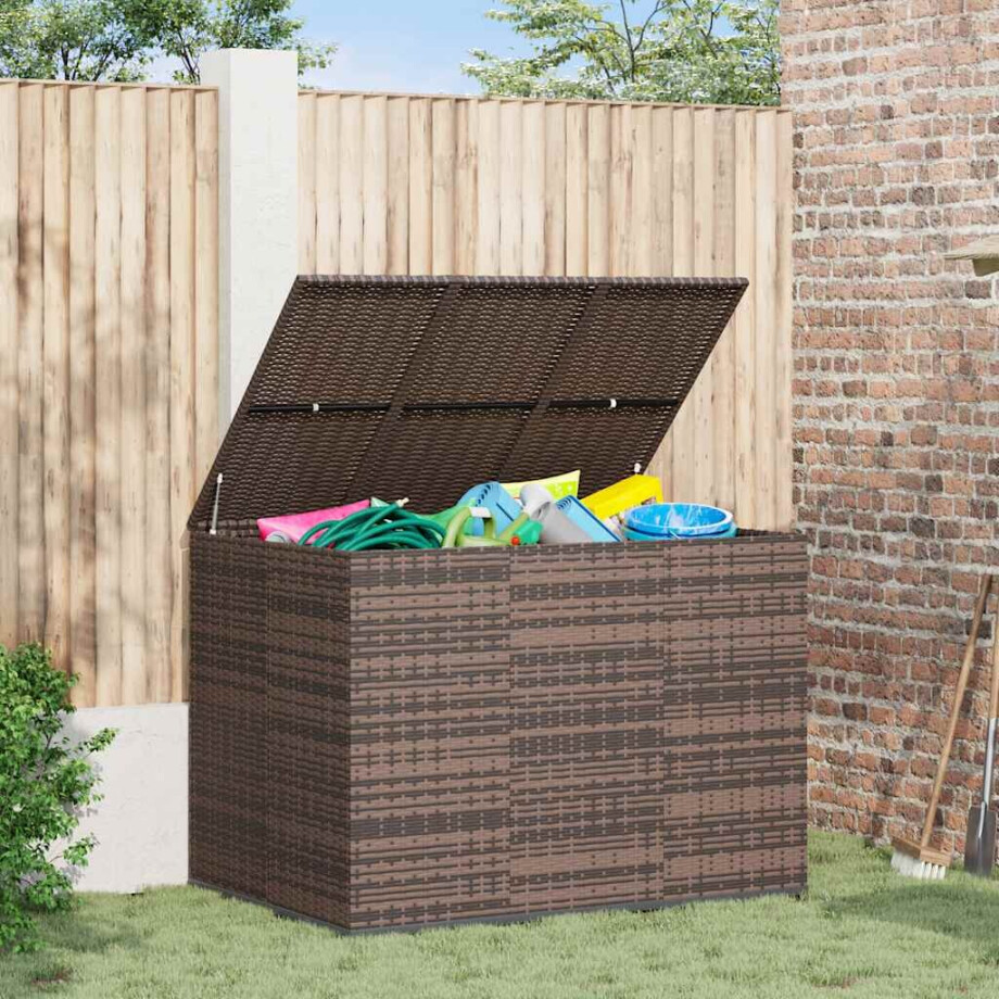 vidaXL Tuinbox 145x100x103 cm polyetheen rattan bruin vidaXL Tuinbox 145x100x103 cm polyetheen rattan bruin afbeelding 1
