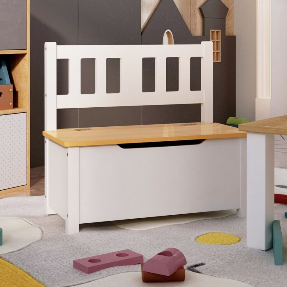 vidaXL Kinderopbergbankje 60x30x55 cm MDF wit en beige vidaXL Kinderopbergbankje 60x30x55 cm MDF wit en beige afbeelding 1