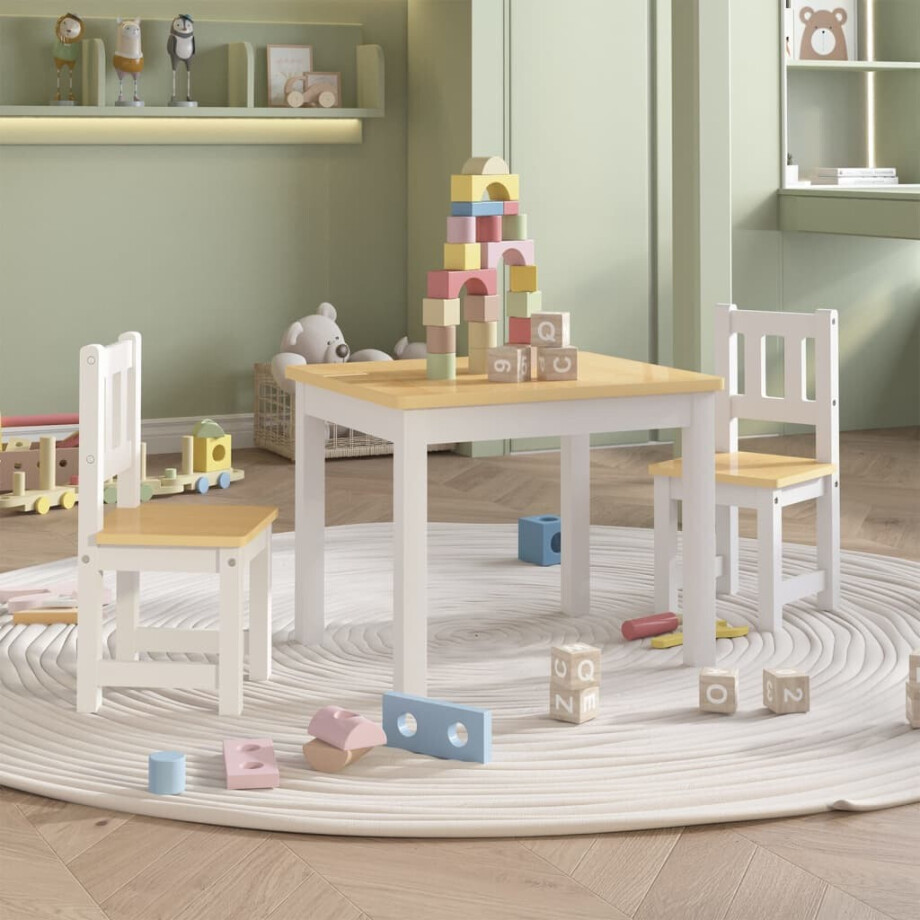 vidaXL 3-delige Kindertafel- en stoelenset MDF wit en grijs afbeelding 1