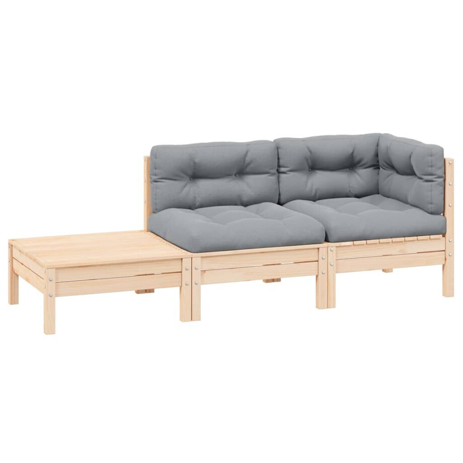 vidaXL 3-delige Loungeset met grijze kussens massief grenenhout afbeelding 1