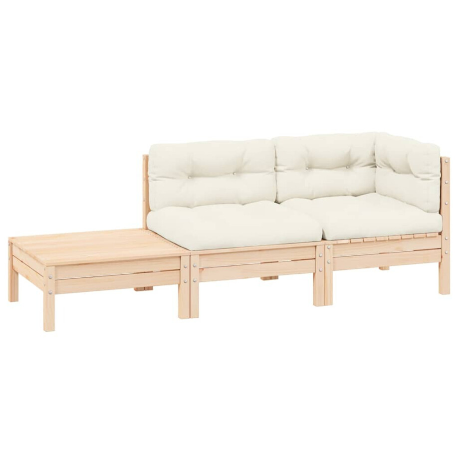 vidaXL 3-delige Loungeset met crèmekleurige kussens massief grenenhout afbeelding 1