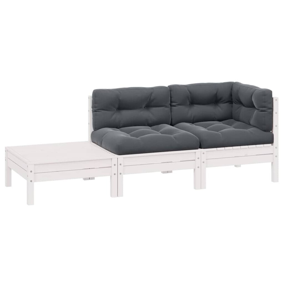 vidaXL 3-delige Loungeset met kussens massief grenenhout wit afbeelding 1