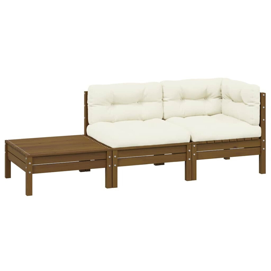 vidaXL 3-delige Loungeset met crèmekleurige kussens massief grenenhout vidaXL 3-delige Loungeset met crèmekleurige kussens massief grenenhout afbeelding 1