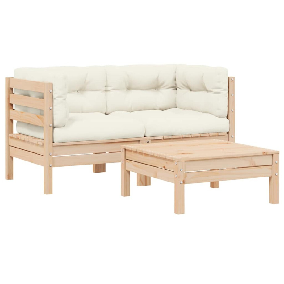 vidaXL 3-delige Loungeset met crèmekleurige kussens massief grenenhout afbeelding 1