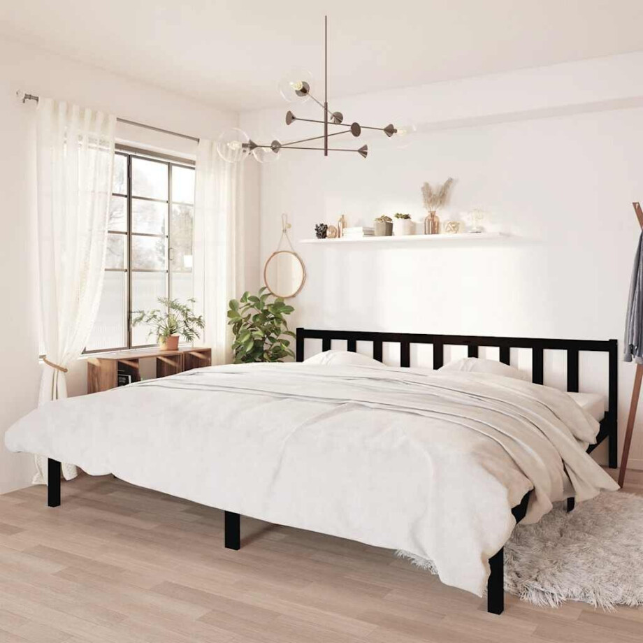 vidaXL Bedframe massief grenenhout zwart 200x200 cm afbeelding 1