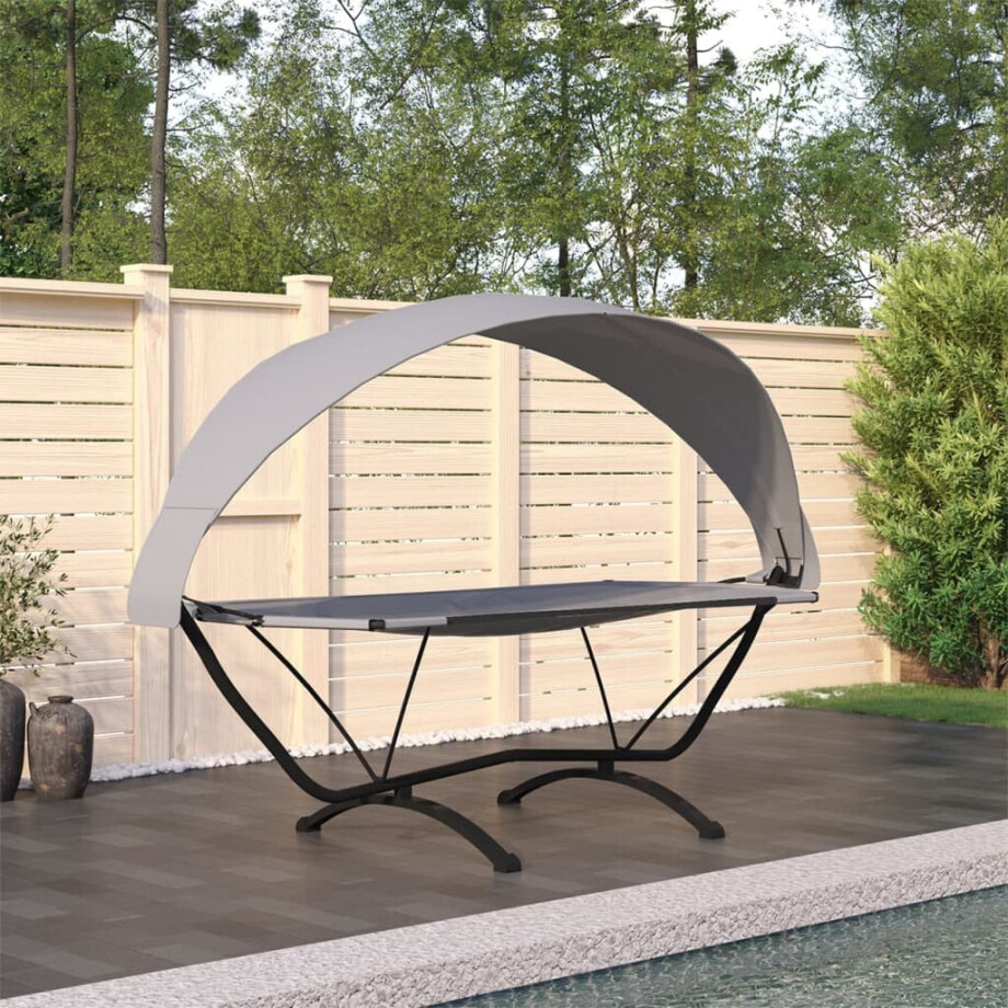 vidaXL Loungebed met luifel staal en oxford stof grijs afbeelding 1