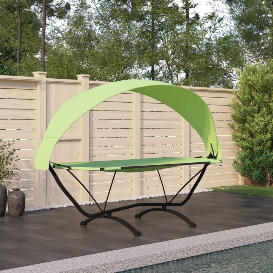 vidaXL Loungebed met luifel staal en oxford stof groen afbeelding 1