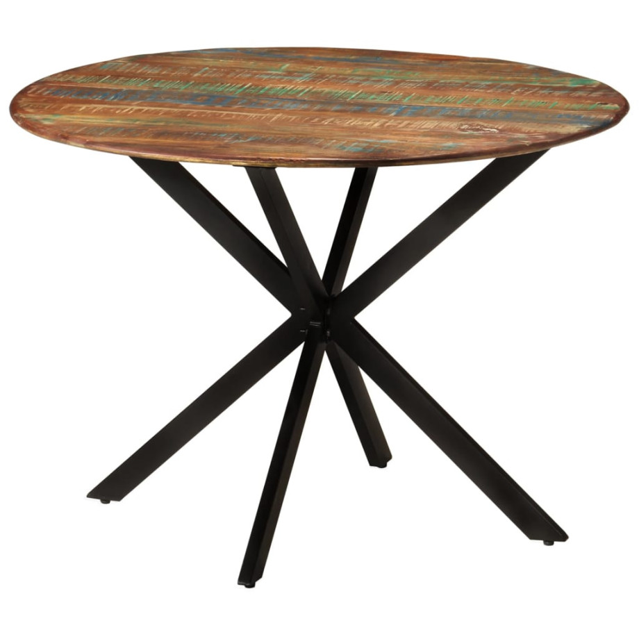 vidaXL Eettafel Ø110x78 cm massief gerecycled hout en staal afbeelding 1