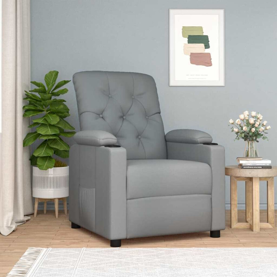 vidaXL Fauteuil verstelbaar stof lichtgrijs afbeelding 1