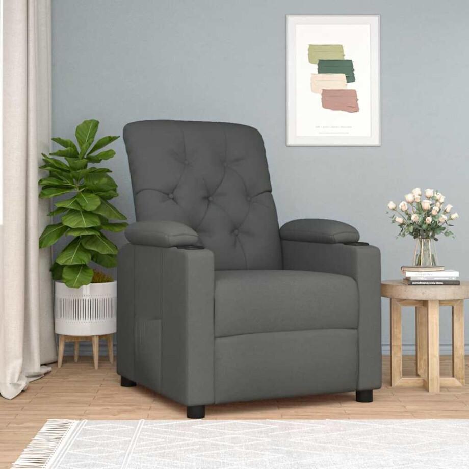 vidaXL Fauteuil verstelbaar stof donkergrijs afbeelding 1