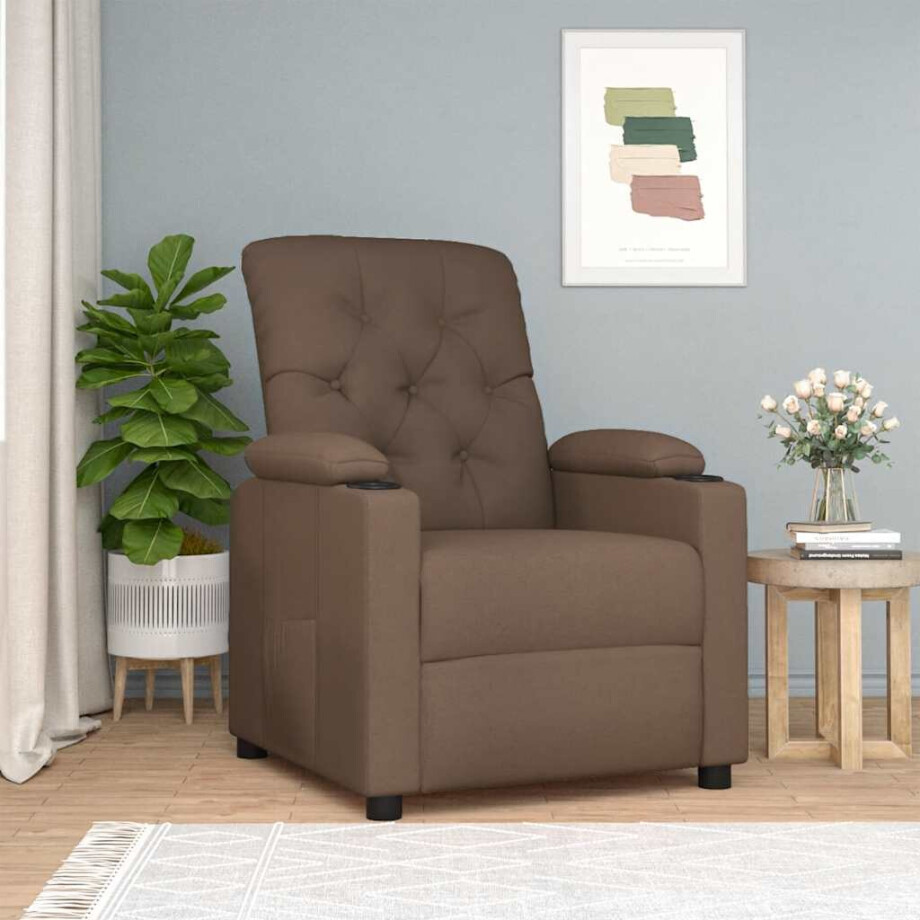 vidaXL Fauteuil verstelbaar stof bruin afbeelding 1