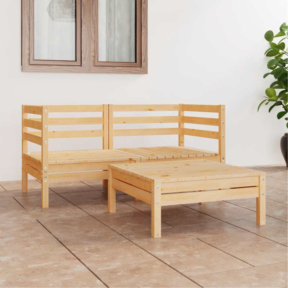 vidaXL 3-delige Loungeset massief grenenhout afbeelding 1
