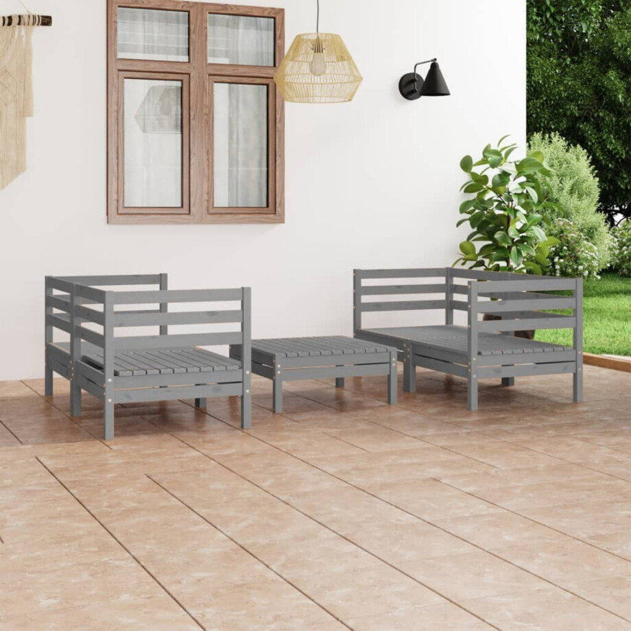 vidaXL 5-delige Loungeset massief grenenhout grijs vidaXL 5-delige Loungeset massief grenenhout grijs afbeelding 1