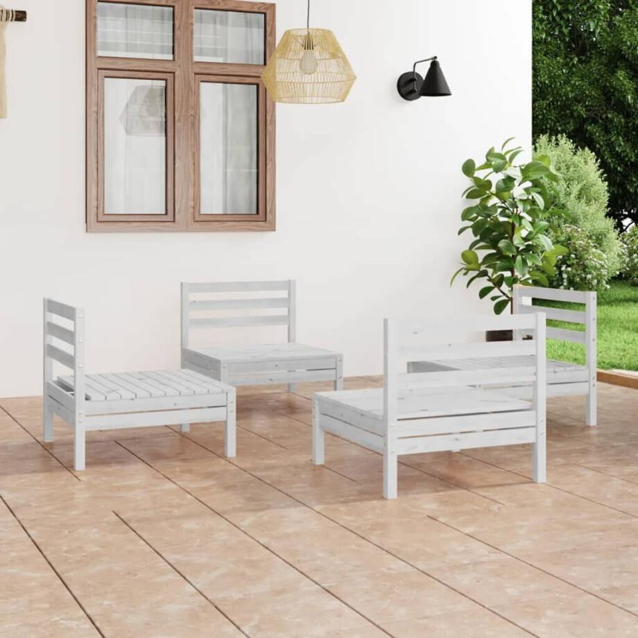 vidaXL 4-delige Loungeset massief grenenhout wit afbeelding 1