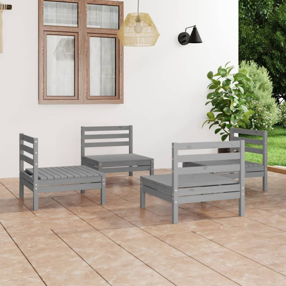 vidaXL 4-delige Loungeset massief grenenhout grijs vidaXL 4-delige Loungeset massief grenenhout grijs afbeelding 1
