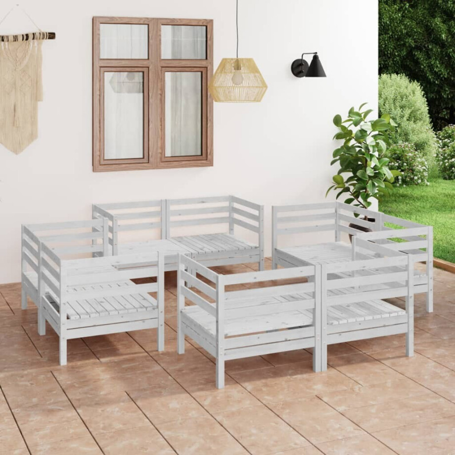 vidaXL 8-delige Loungeset massief grenenhout wit vidaXL 8-delige Loungeset massief grenenhout wit afbeelding 1