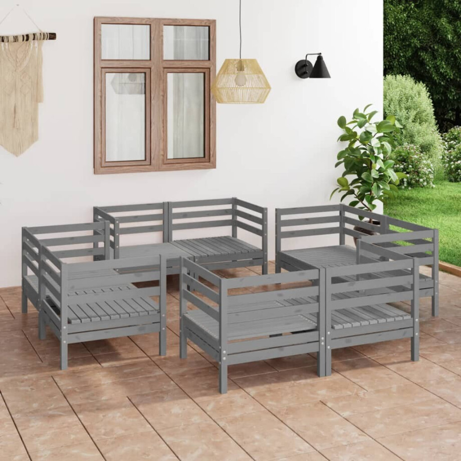 vidaXL 8-delige Loungeset massief grenenhout grijs vidaXL 8-delige Loungeset massief grenenhout grijs afbeelding 1