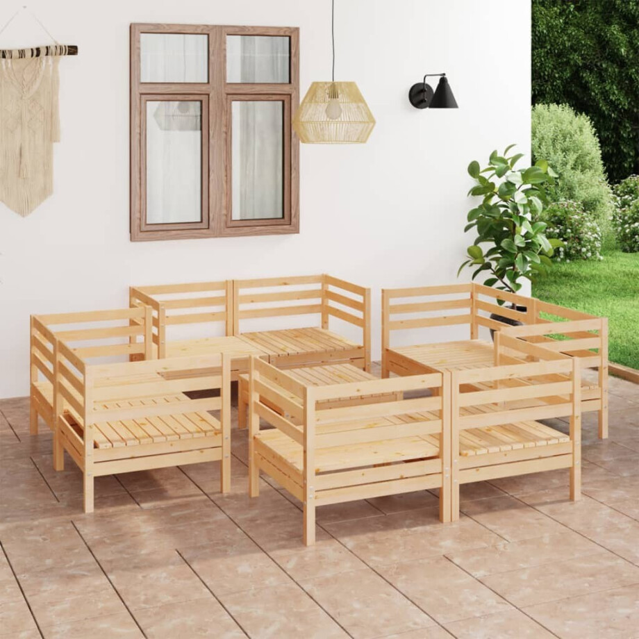 vidaXL 9-delige Loungeset massief grenenhout afbeelding 1
