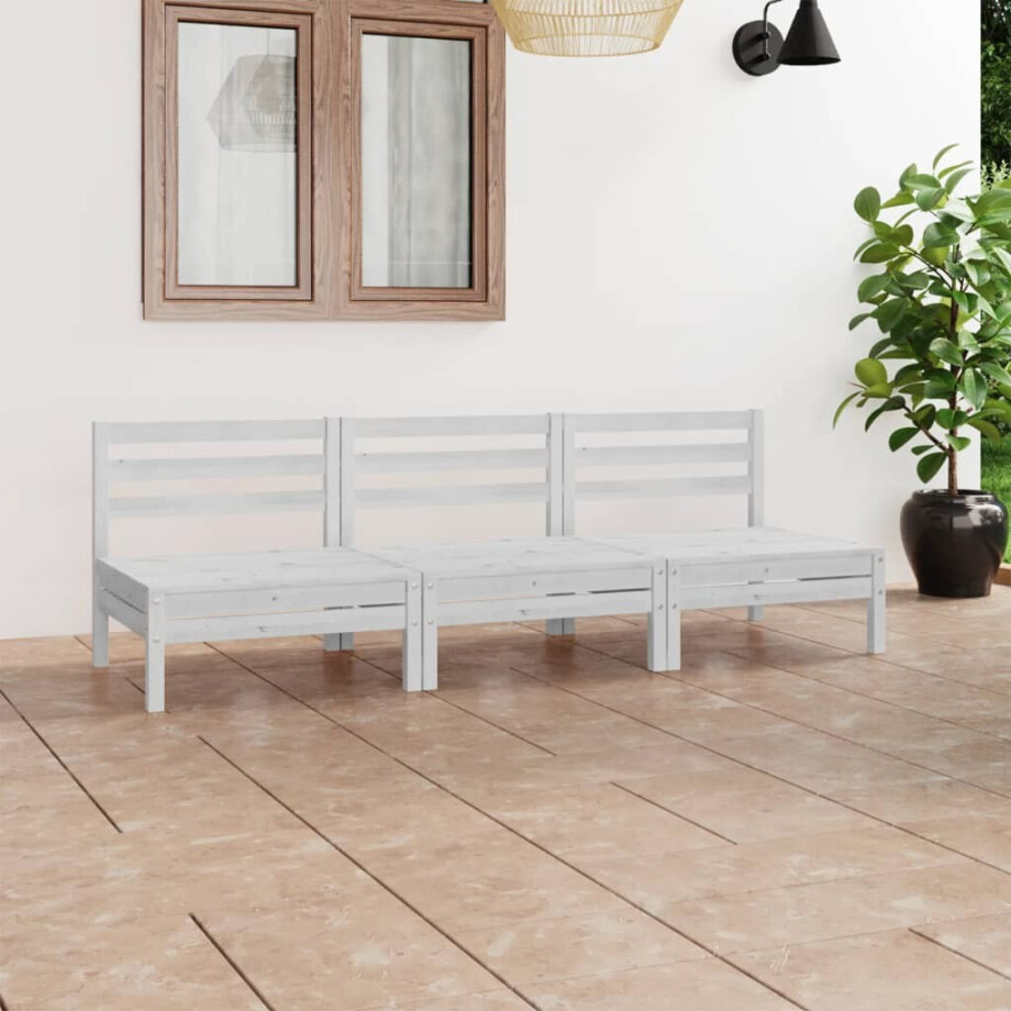 vidaXL 3-delige Loungeset massief grenenhout wit afbeelding 1