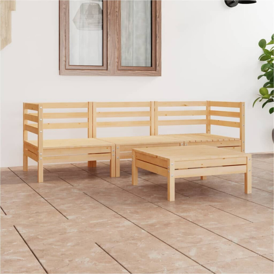 vidaXL 4-delige Loungeset massief grenenhout afbeelding 1