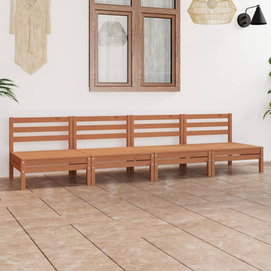 vidaXL 4-delige Loungeset massief grenenhout honingbruin afbeelding 1