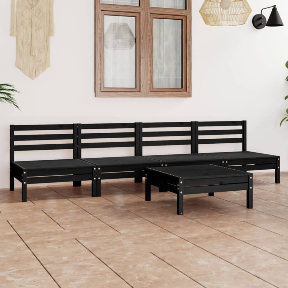 vidaXL 5-delige Loungeset massief grenenhout zwart afbeelding 1