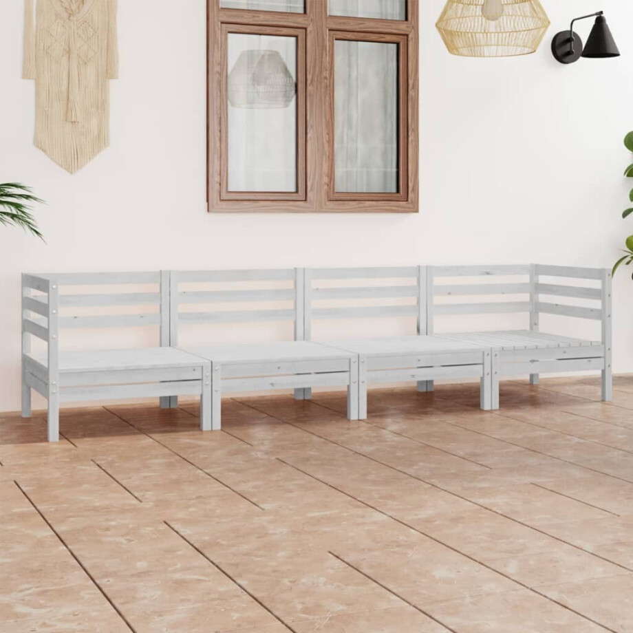 vidaXL 4-delige Loungeset massief grenenhout wit afbeelding 1
